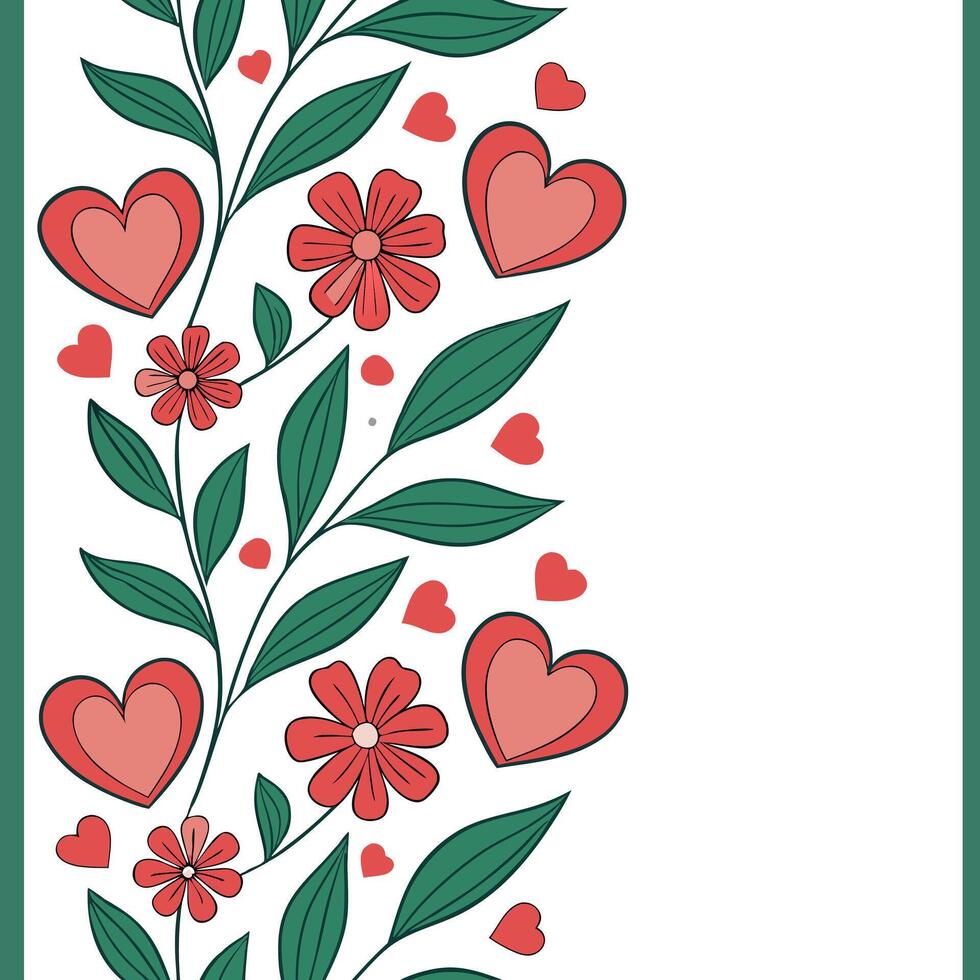 Valentine hearts and flowers seamless tile pattern with blooming blooms and vibrant reds for romantic decor concept as Blooming flowers and vibrant red hearts arranged seamlessly f Clean Pro vector