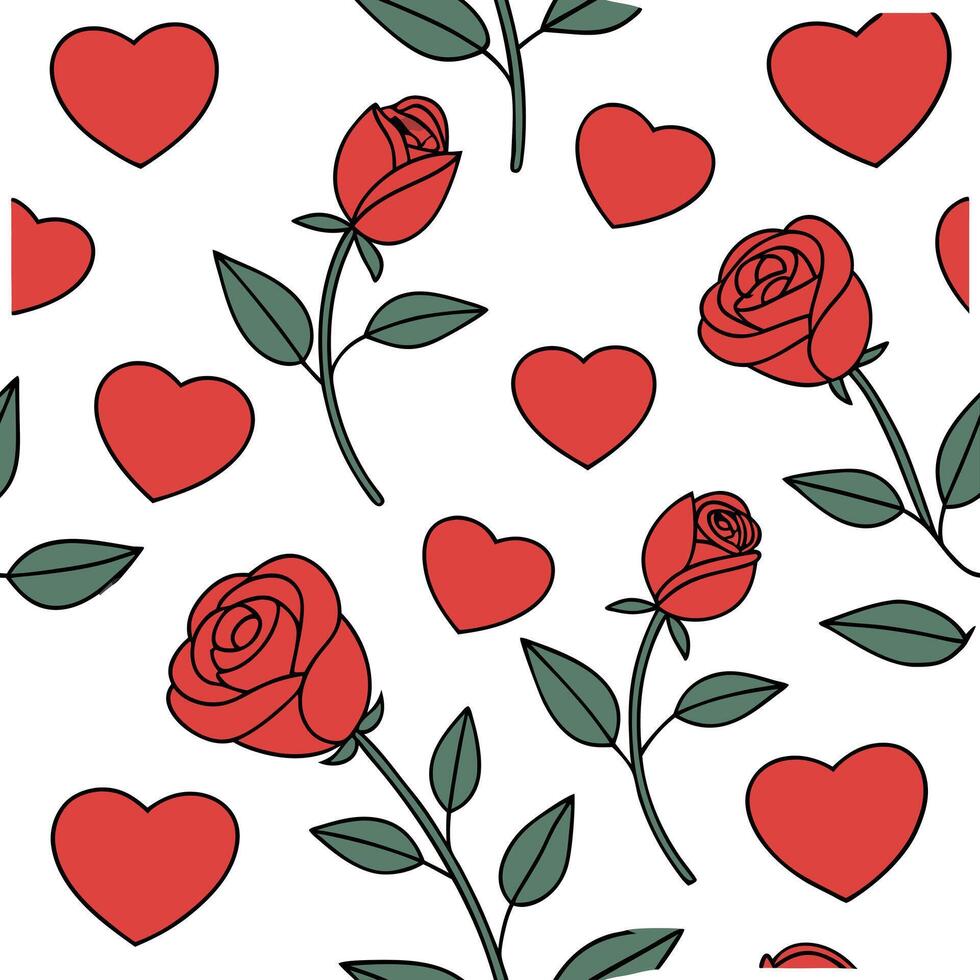 Valentine hearts and roses seamless tile pattern with romantic blooms and soft pink hues for elegant decor concept as Romantic rose blooms and soft pink hearts arranged seamlessly Clean Pro 2 vector