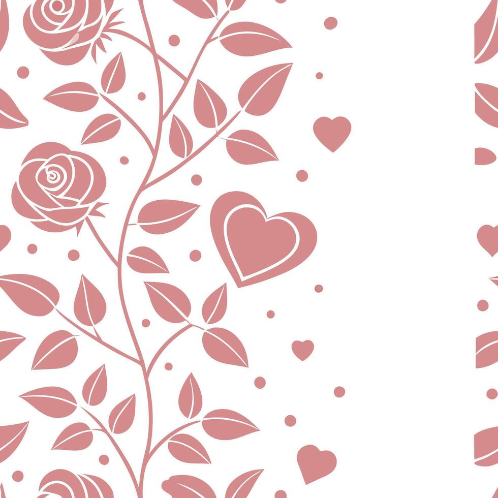 Valentine hearts and roses seamless tile pattern with romantic blooms and soft pink hues for elegant decor concept as Romantic rose blooms and soft pink hearts arranged seamlessly Clean Pro 3 vector