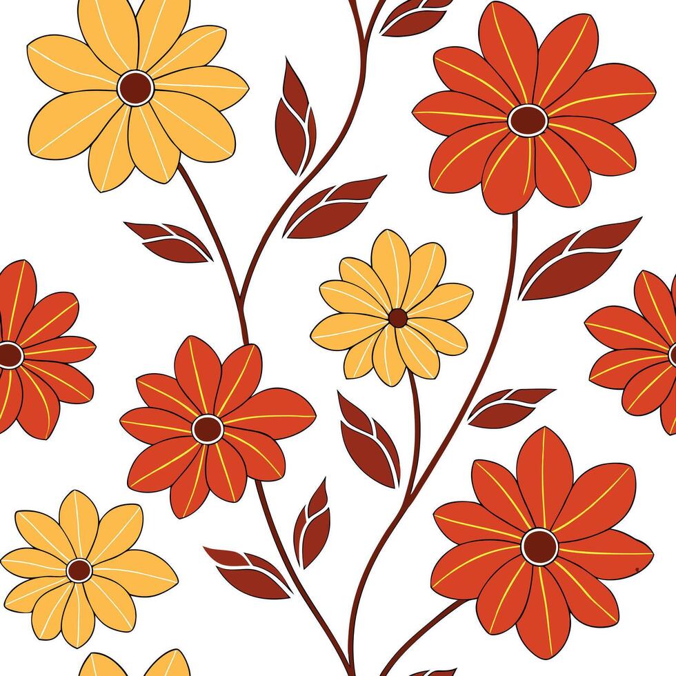 Vibrant autumn flowers seamless tile pattern with bold reds oranges and yellows concept as Bold red orange and yellow autumn flowers create a vibrant seamless tile pattern perfect Clean Pro vector