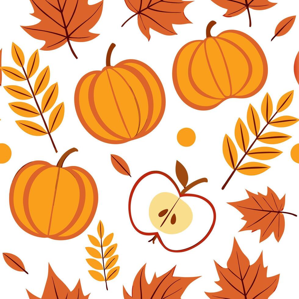 Vibrant autumn harvest seamless tile pattern with pumpkins apples and colorful leaves concept as Pumpkins apples and colorful leaves in vibrant autumn tones create a harvest themed Clean Pro vector