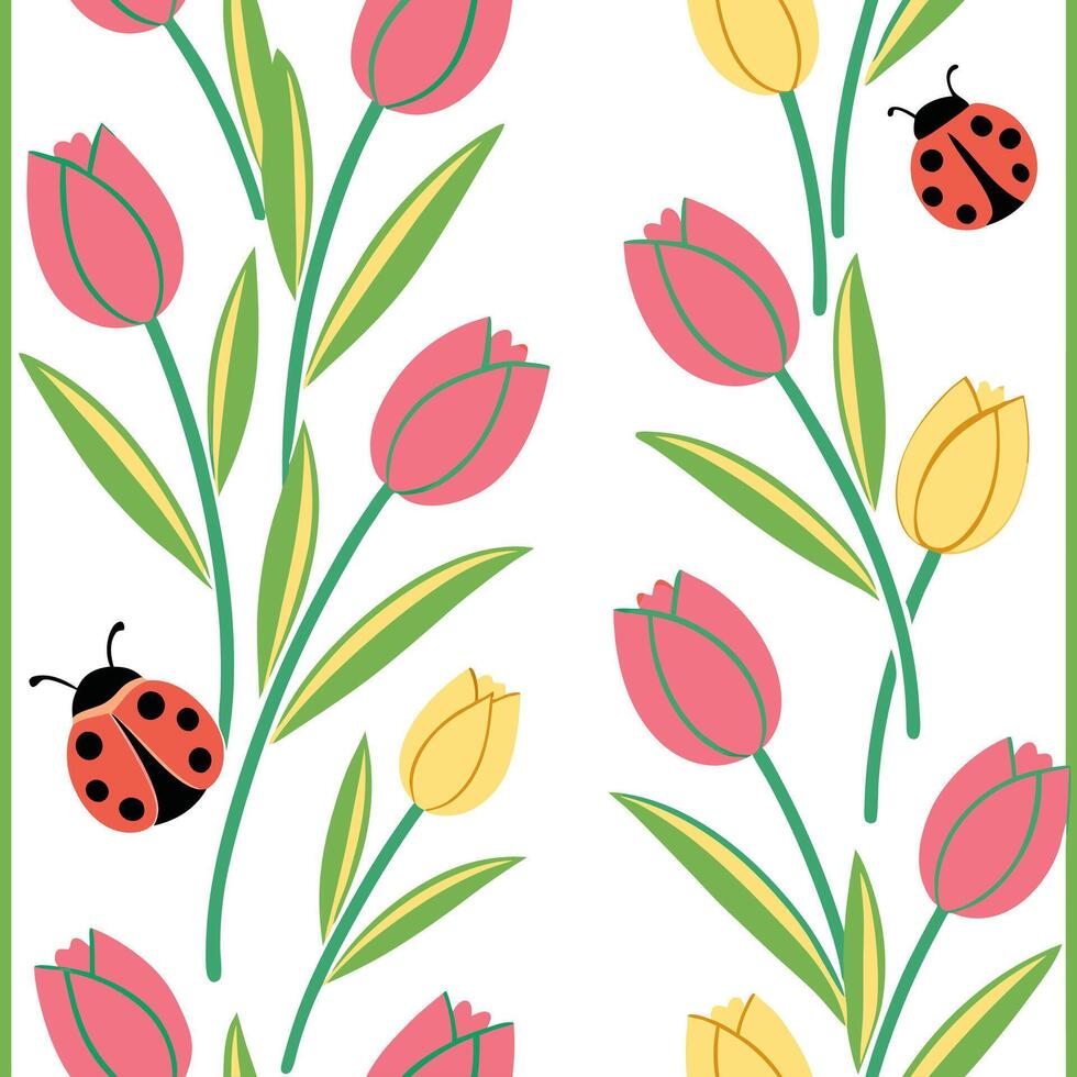 Vibrant Easter tulips and ladybugs seamless tile pattern with colorful spring accents concept as Colorful spring accents with vibrant Easter tulips and ladybugs create seamless til Clean Pro 2 vector