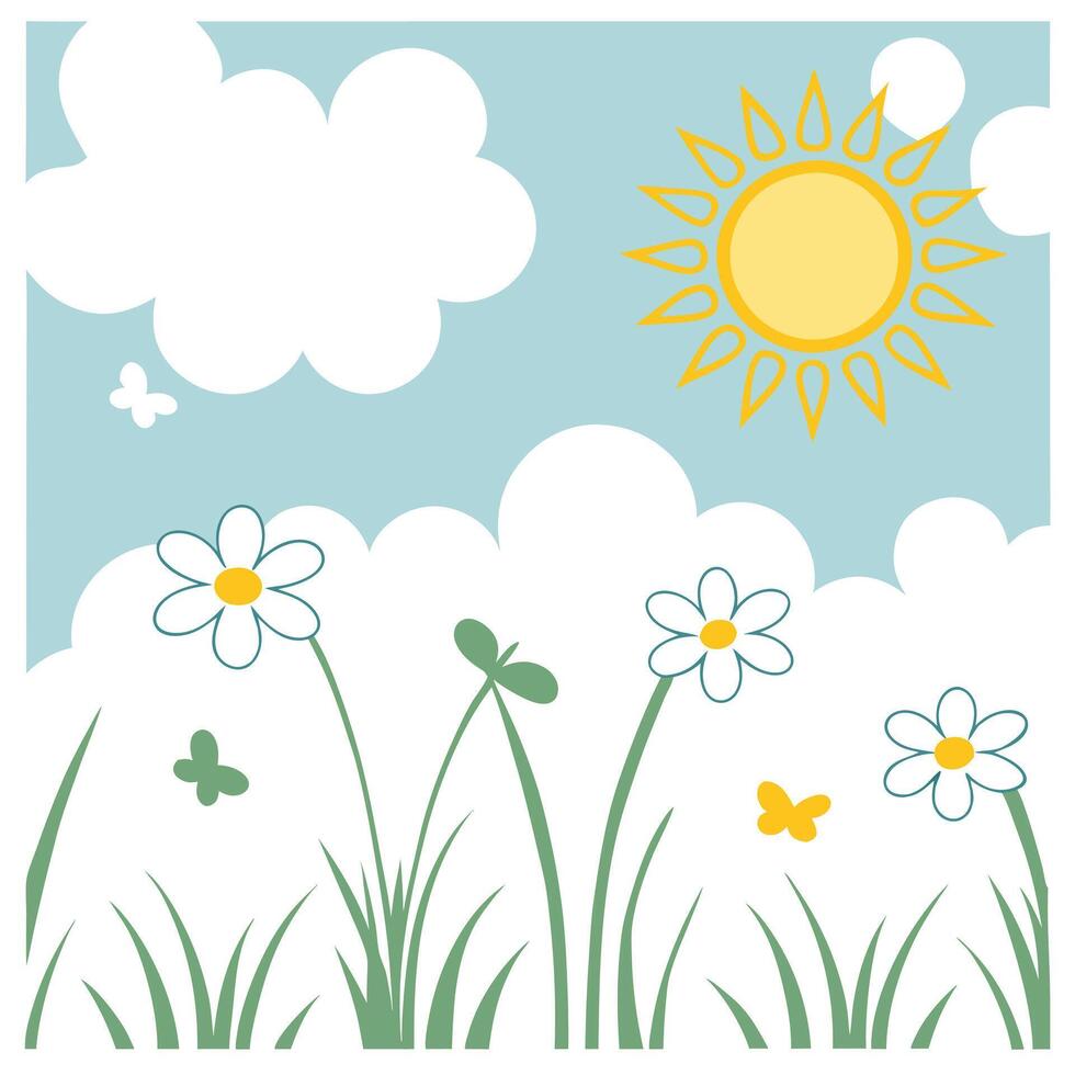 Vibrant spring sky seamless tile pattern with bright sun and light clouds for a refreshing spring day concept as Bright sun and light clouds form a vibrant spring sky creating a se Clean Pro vector