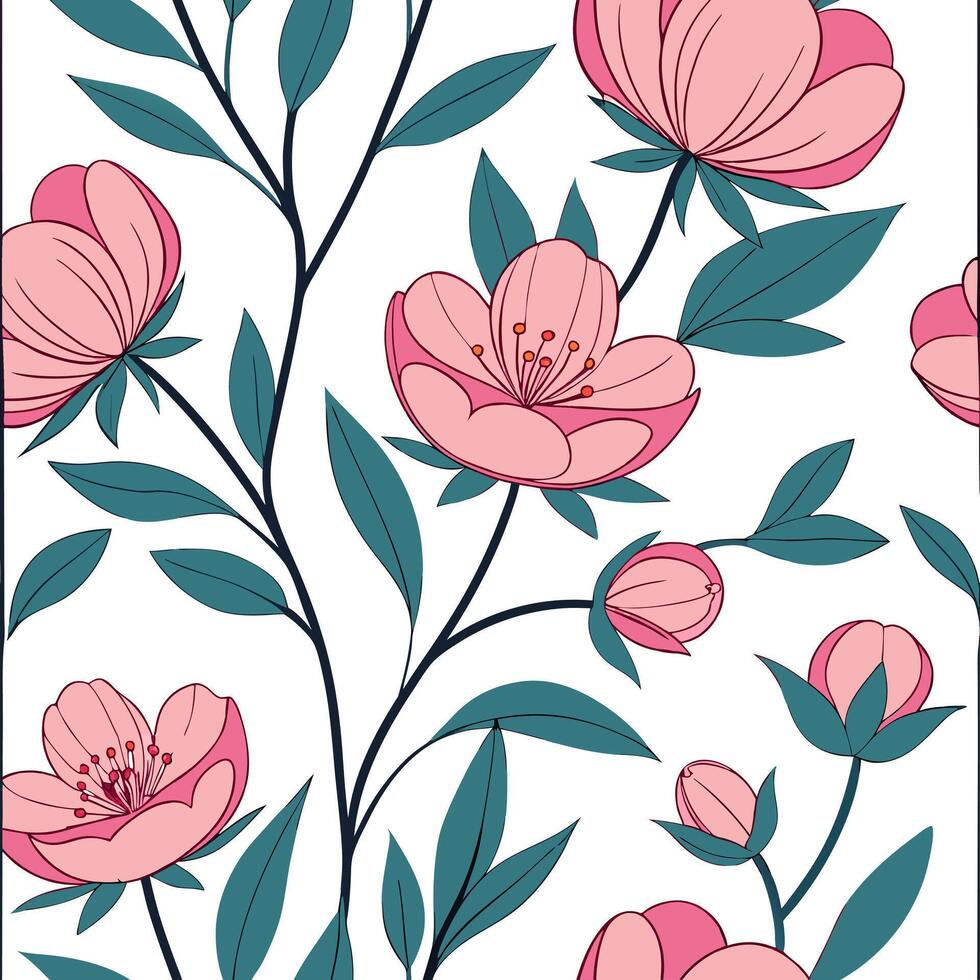 Vibrant peony seamless tile pattern with full blooms in bright pink and subtle soft hues concept as Bright pink peonies with full blooms and soft hues create a seamless spring patt Clean Pro vector