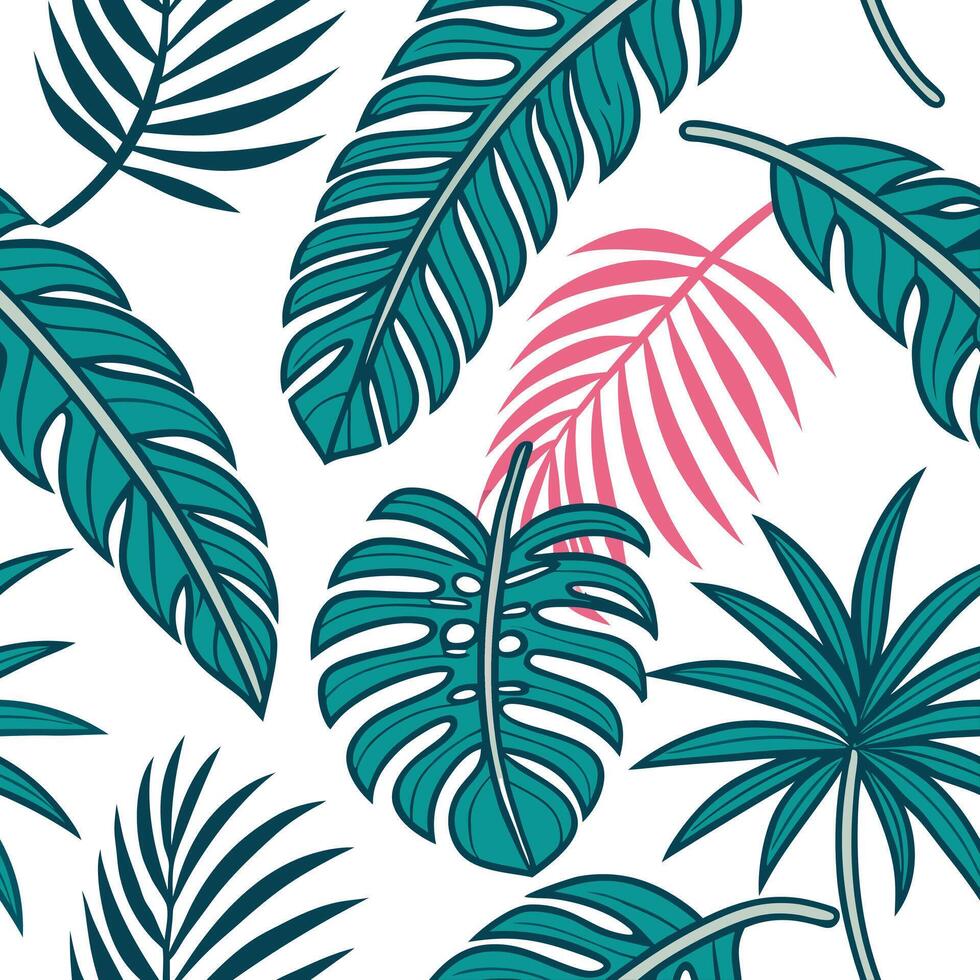Vibrant summer leaves seamless pattern with banana leaves and tropical greenery for bold summer vibes concept as Bold banana leaves and tropical greenery arranged in a seamless til Clean Pro 2 vector