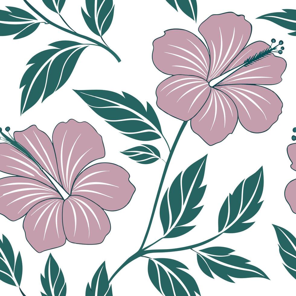 Vintage hibiscus seamless tile pattern with antique pink hues and muted greens perfect for classic living rooms concept as Antique pink hues and muted greens create vintage seamles Clean Pro vector