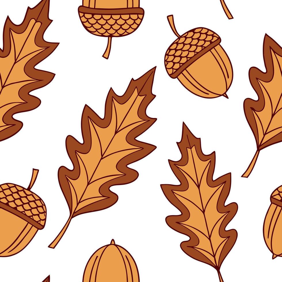 Warm autumn leaf and acorn seamless tile pattern with rich colors and cozy textures concept as Rich colored autumn leaves and acorns create a warm leaf and acorn seamless tile patt Clean Pro vector