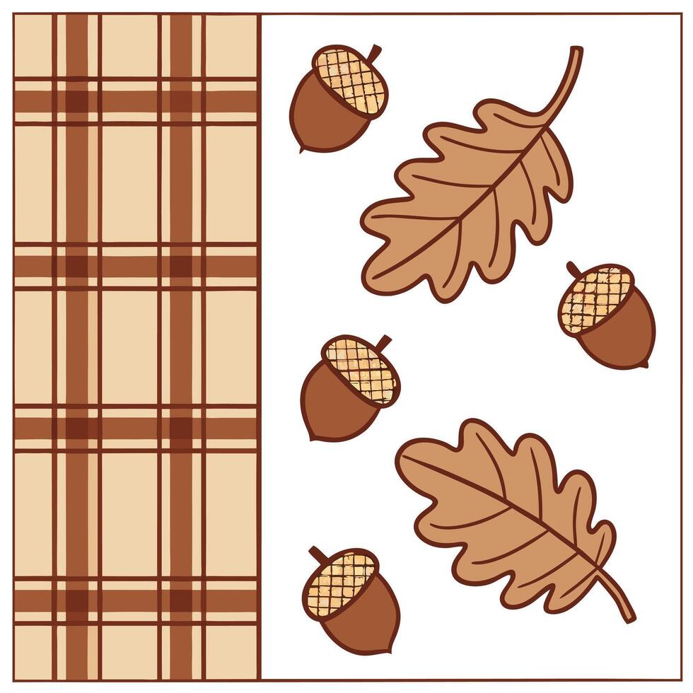 Warm autumn plaid and acorns seamless tile pattern with rustic textures concept as Autumn plaid combined with warm acorns create a rustic seamless tile pattern with cozy textures f Clean Pro vector