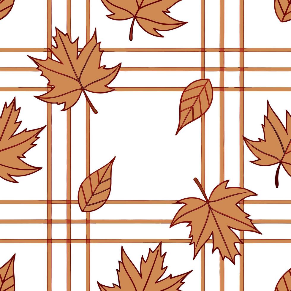 Warm toned plaid and leaves seamless tile pattern with autumn inspired designs concept as Warm toned plaid combined with autumn leaves create a seamless tile pattern inspired by fa Clean Pro vector