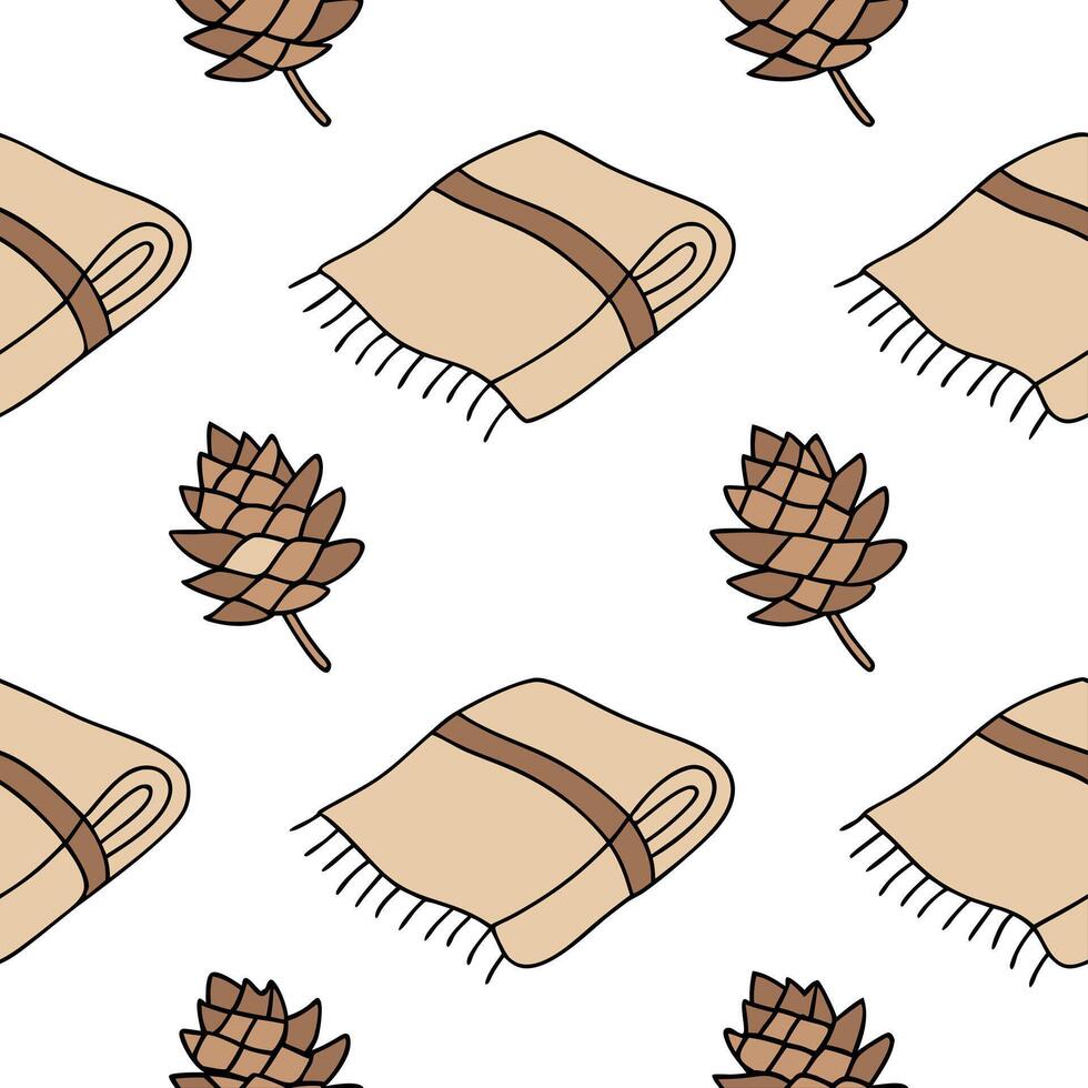 Warm blankets and pinecones seamless tile pattern with autumn textures and earthy tones concept as Warm blankets paired with pinecones create a seamless tile pattern with autumn te Clean Pro vector