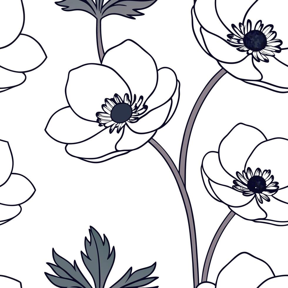 Watercolor Anemone seamless pattern with soft brush strokes and white background concept as Soft watercolor Anemone flowers with gentle brush strokes creating delicate seamless pat Clean Pro vector