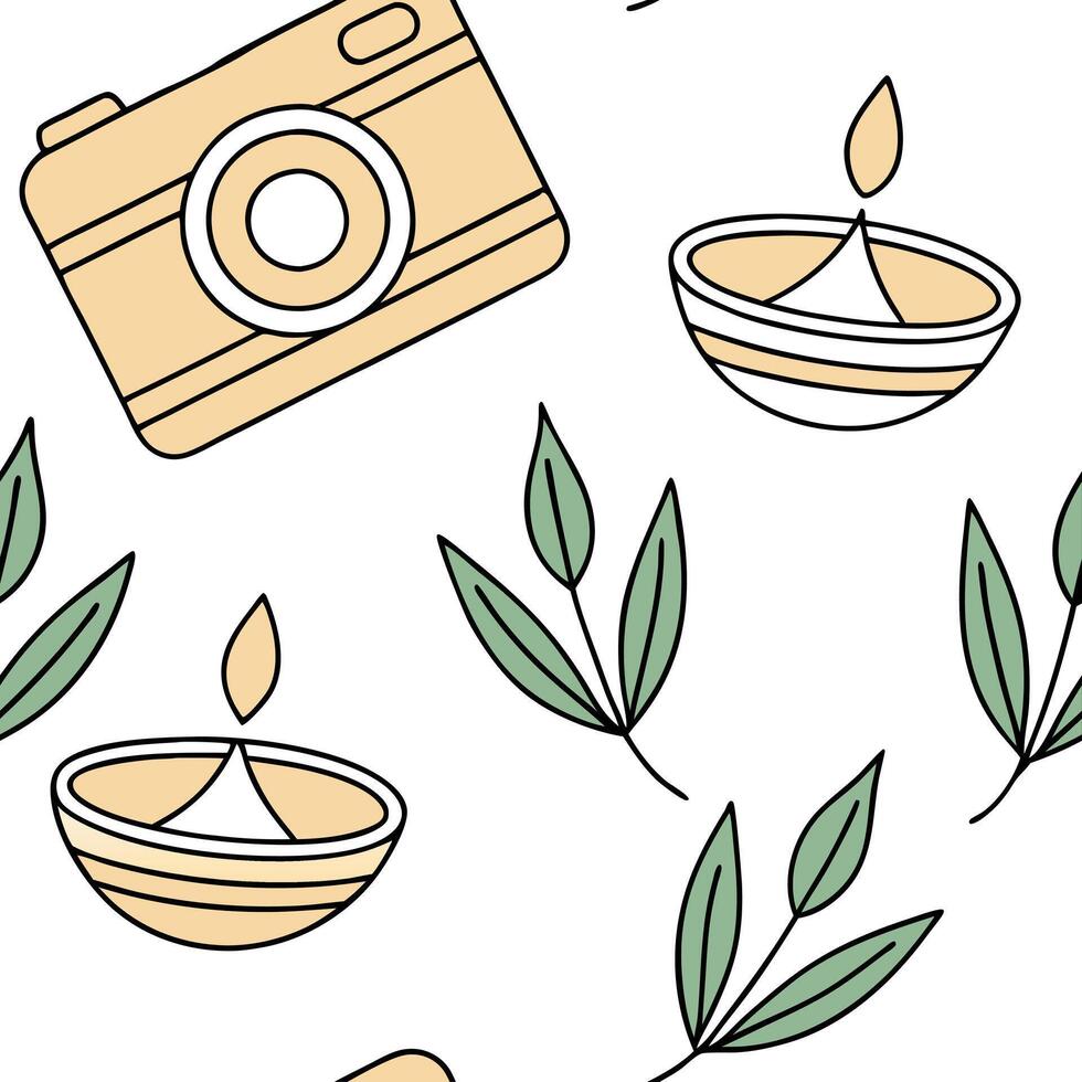 Watercolor tiles seamless background with eco friendly diyas for Sharad Purnima concept as Camera movement Zoom into the eco friendly diyas pattern Scene Seamless background with Clean Pro 6 vector