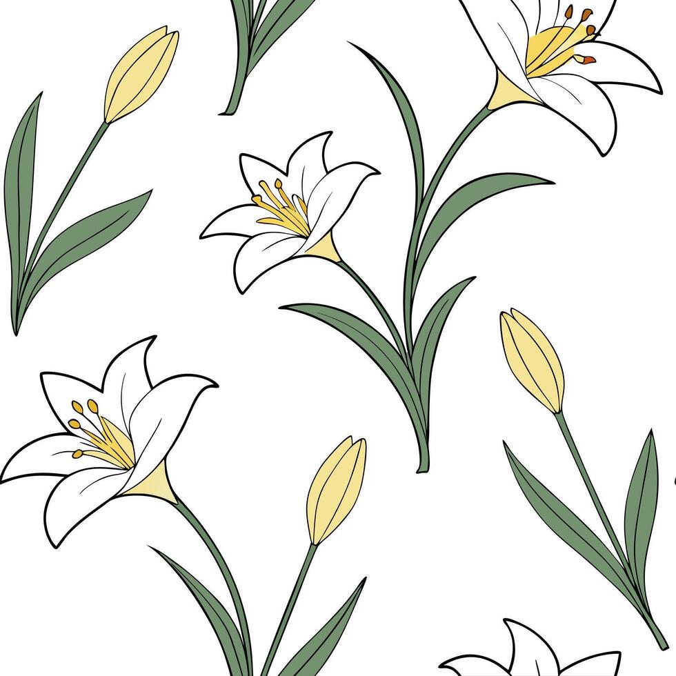 Watercolor tiles with cute daffodils and lilies concept as Seamless watercolor tiles featuring minimal cute daffodils and elegant lilies creating a cheerful and refined gift wrappi Clean Pro vector