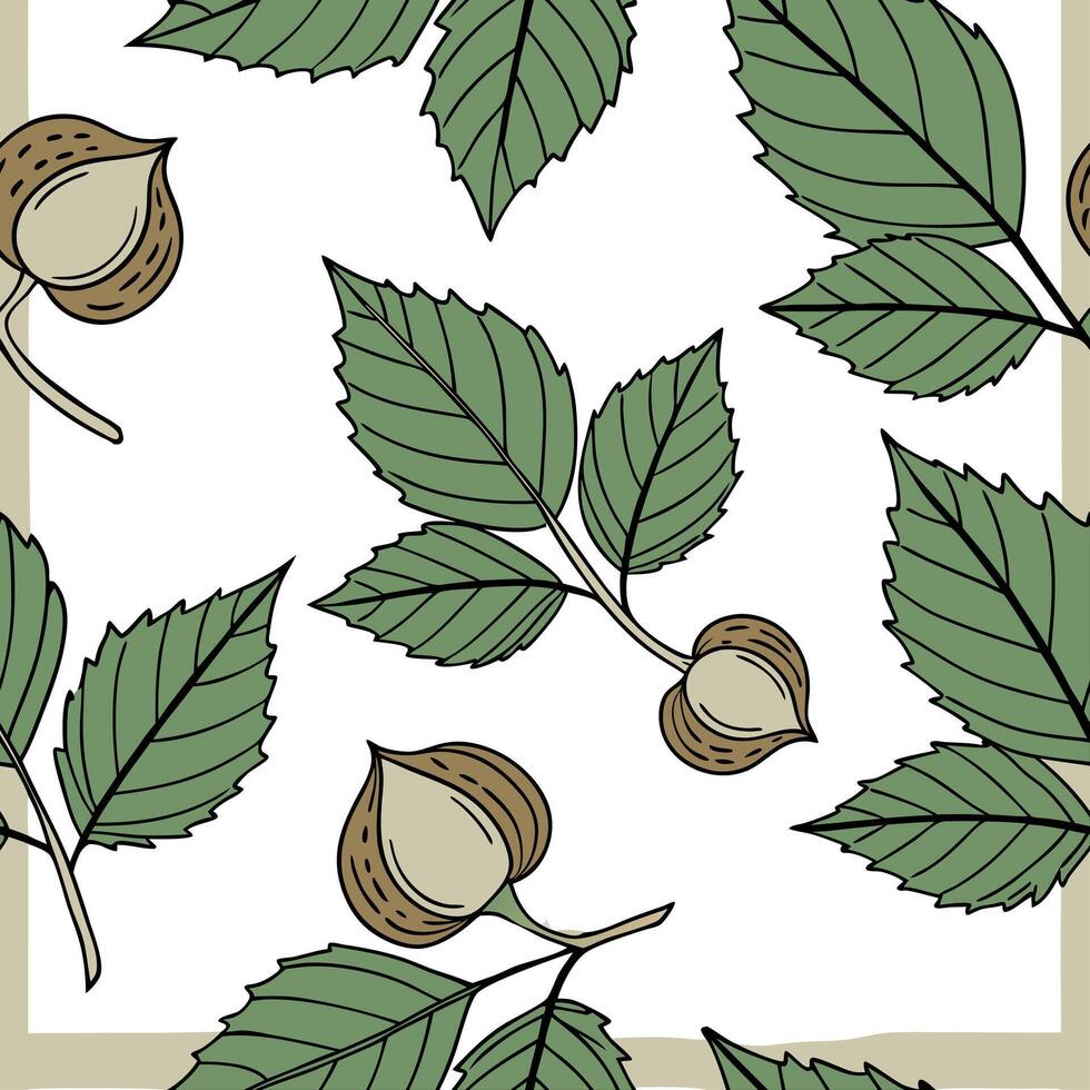 Watercolor tiles with hazelnut leaves concept as Seamless watercolor tiles featuring hazelnut leaves creating a rich and natural design for gift wrapping paper in Photo Stock Conc Clean Pro vector