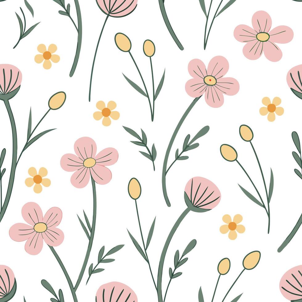 Whimsical buttercup seamless pattern with playful elements and soft colors on white concept as Playful whimsical buttercups with soft pastel colors creating a fun seamless pattern Clean Pro vector