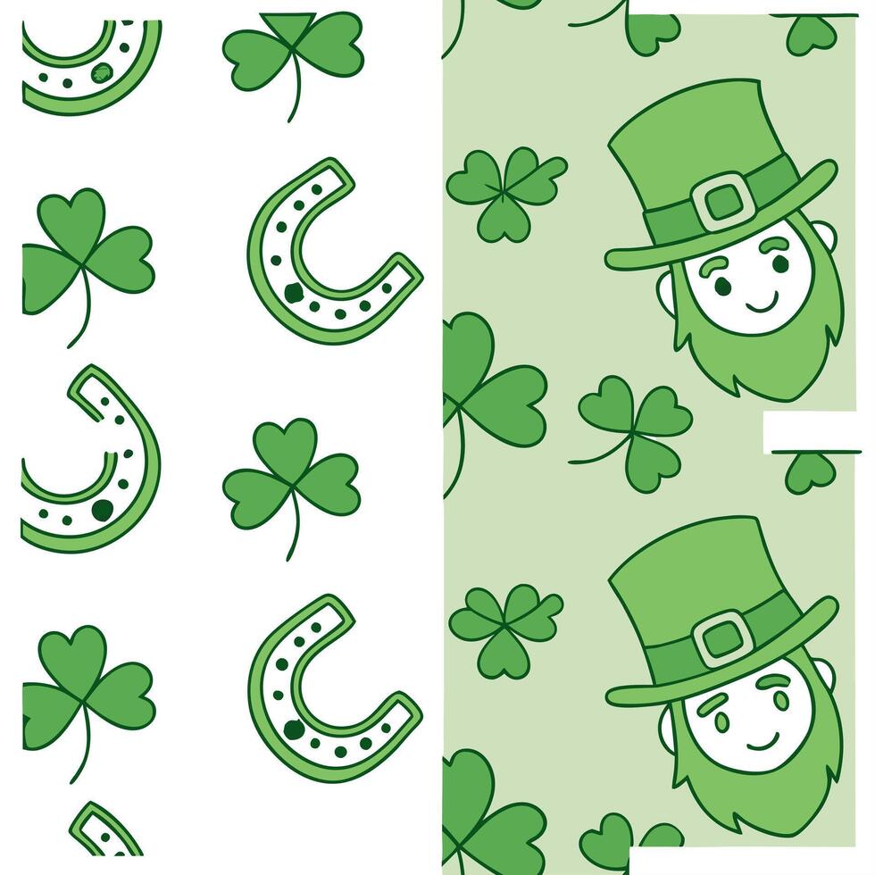 Whimsical leprechauns and lucky charms seamless tile pattern with playful green tones concept as Playful green tones highlight whimsical leprechauns amidst lucky charms in seamless Clean Pro vector