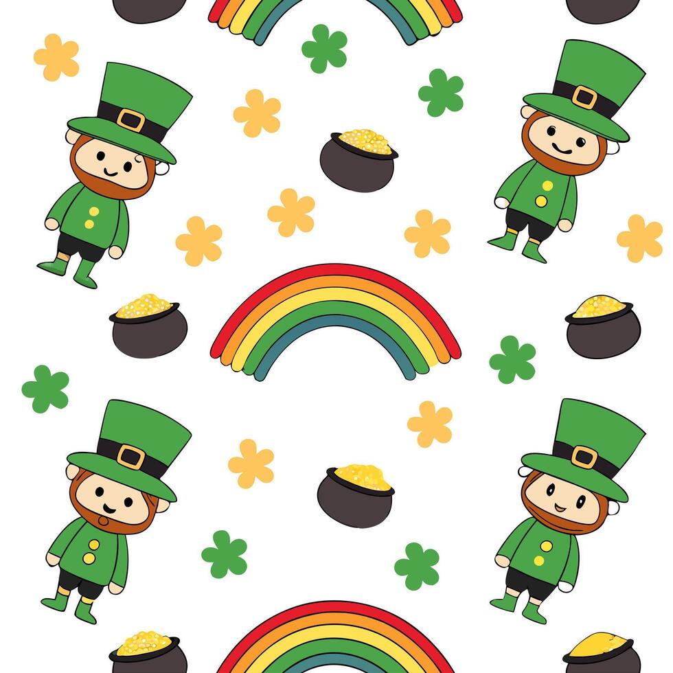 Whimsical leprechauns and rainbow pots of gold seamless tile pattern with playful colors concept as Playful colors highlight whimsical leprechauns amidst rainbow pots of gold in se Clean Pro vector