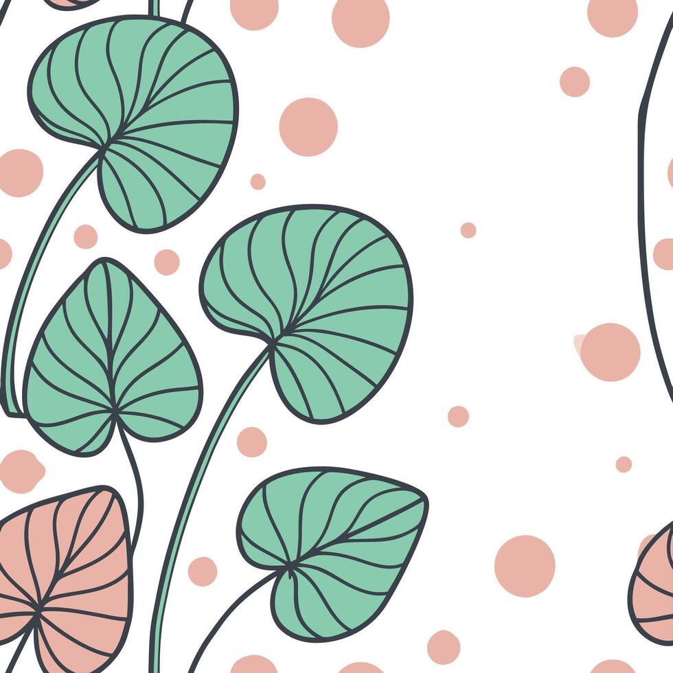 Whimsical watercolor Pilea seamless pattern with pastel splashes and drips on white concept as Whimsical watercolor Pilea leaves with pastel splashes and drips forming a playful se Clean Pro vector
