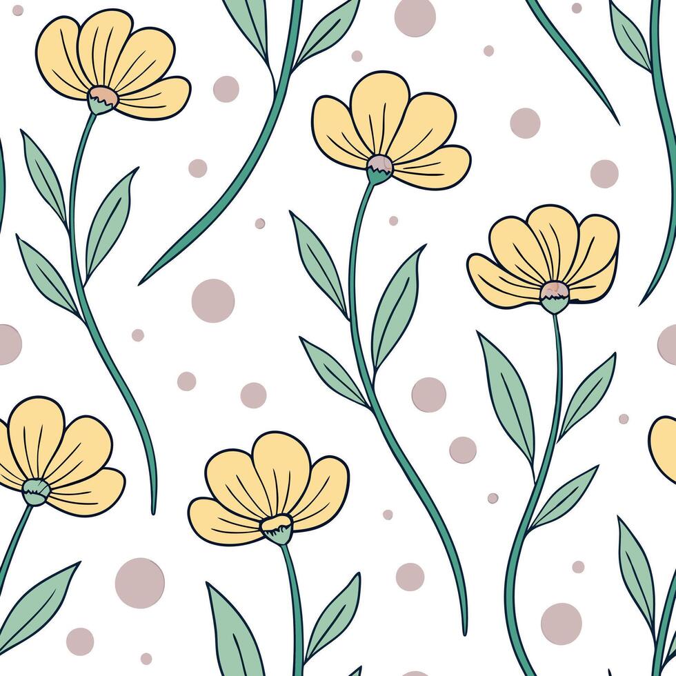 Whimsical watercolor buttercup seamless pattern with pastel splashes and drips on white concept as Whimsical watercolor buttercups with pastel splashes and drips forming a playful Clean Pro vector