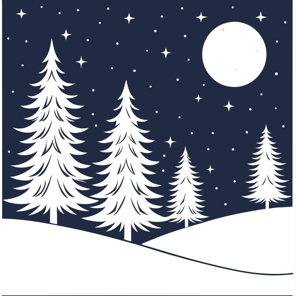 Winter nights seamless pattern with clear starry skies snow covered trees and soft moonlight for a peaceful winter night concept as Peaceful winter night pattern with clear starry Clean Pro vector