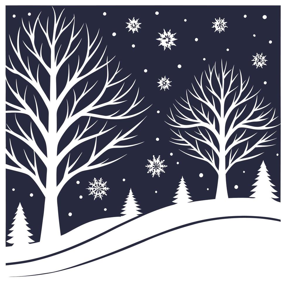 Winter nights seamless pattern with dark sky snowflakes and glowing trees for a mystical winter evening effect concept as Mystical winter night pattern with dark skies snowflakes a Clean Pro vector