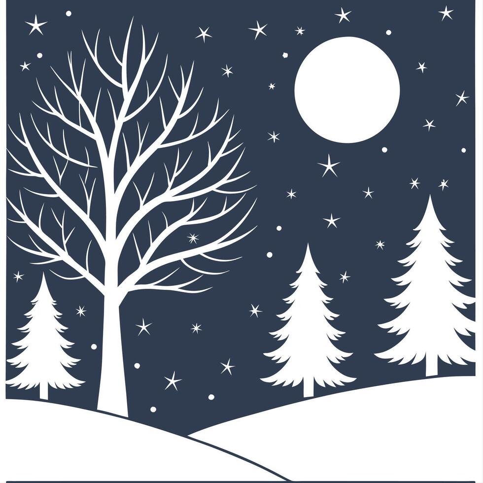 Winter nights seamless pattern with glittering ice crystals soft moonlight and snowy trees for a cold tranquil winter night concept as Tranquil winter night pattern with glittering Clean Pro vector