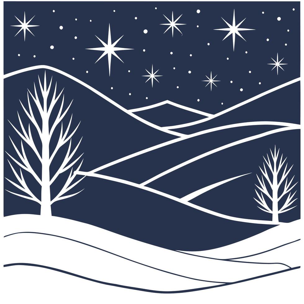 Winter nights seamless pattern with snowy hills distant mountains and sparkling stars for a peaceful remote winter landscape concept as Remote winter night pattern with snowy hills Clean Pro 2 vector