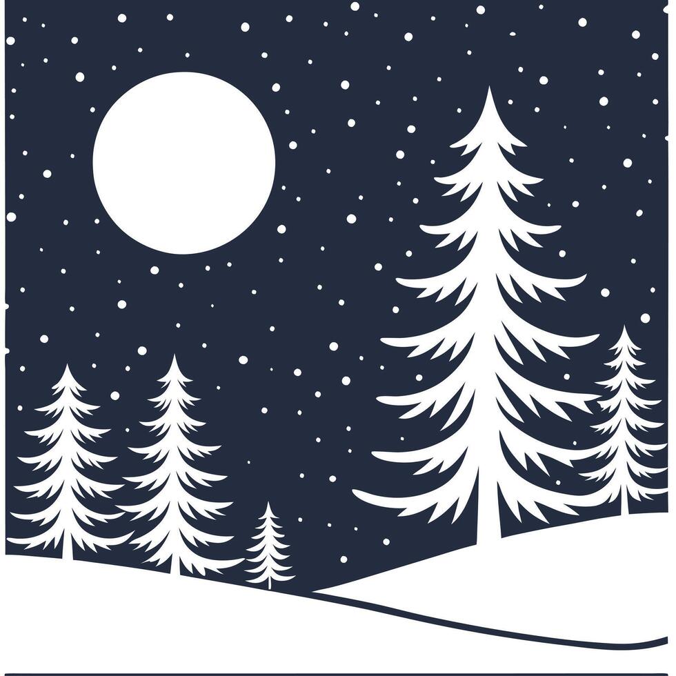 Winter nights seamless pattern with starry skies snow covered trees and soft moonlight for a peaceful tranquil atmosphere concept as Serene winter night pattern with starry skies s Clean Pro vector