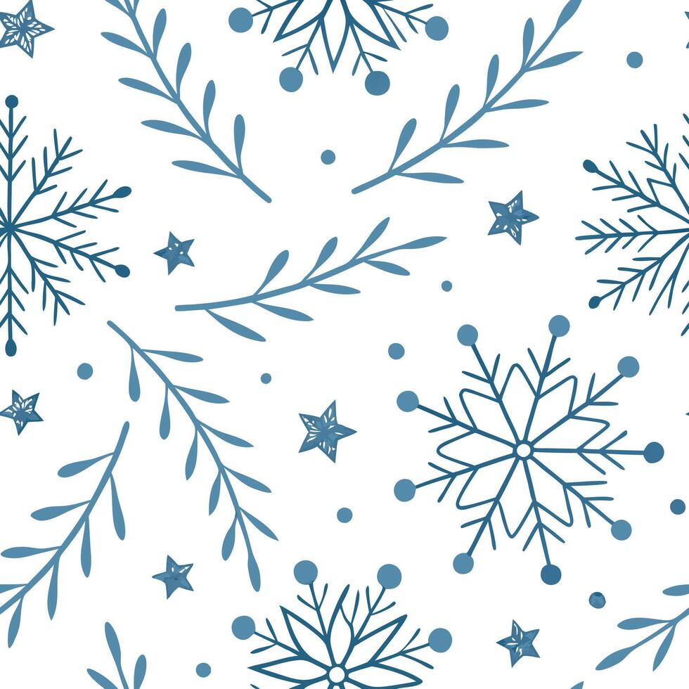 Winter seamless pattern with frosty blue snowflakes shimmering ice crystals and delicate winter branches for a magical winter look concept as Magical winter pattern with frosty blu Clean Pro vector