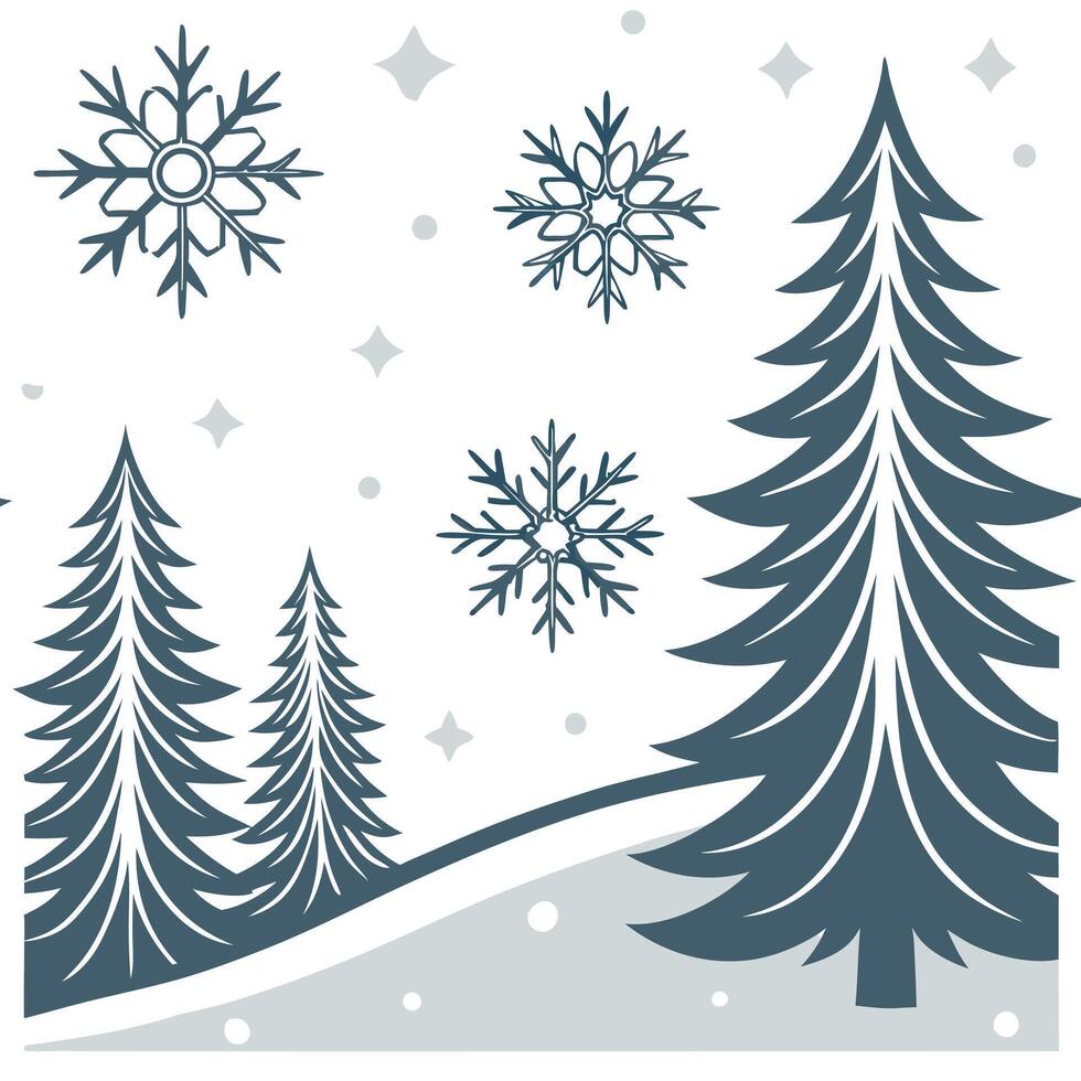 Winter seamless pattern with evergreen trees snowflakes and frosty textures for a traditional winter look concept as Traditional winter pattern with evergreen trees snowflakes and Clean Pro vector