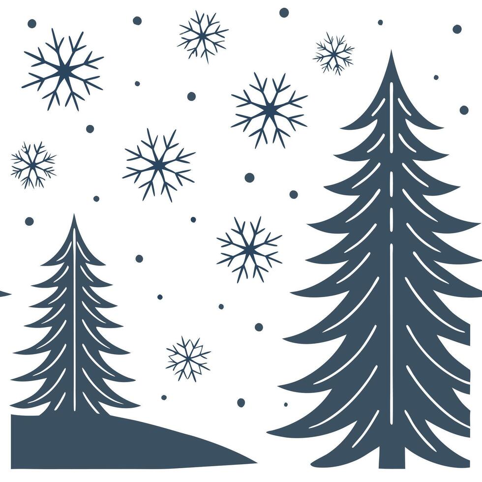 Winter whites seamless pattern with pine trees soft snowflakes and bright stars for a calm winter night sky concept as Calm winter night pattern with pine trees soft snowflakes and Clean Pro vector