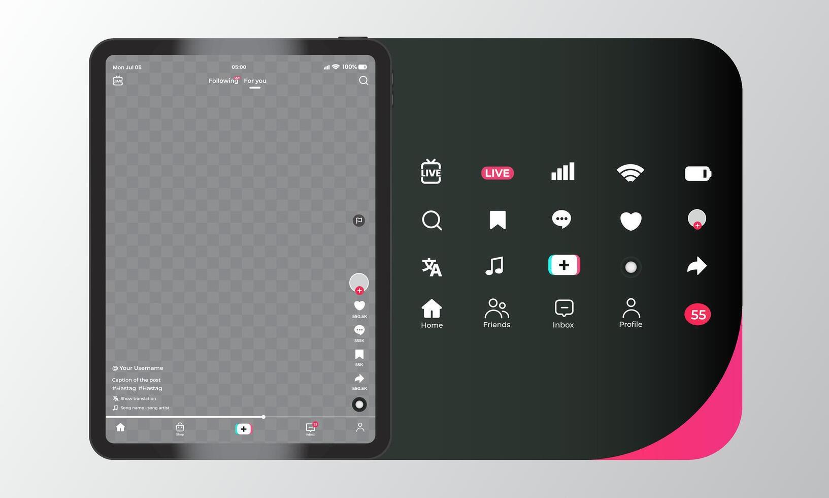 Tiktok Interface Template Set With Tablet vector