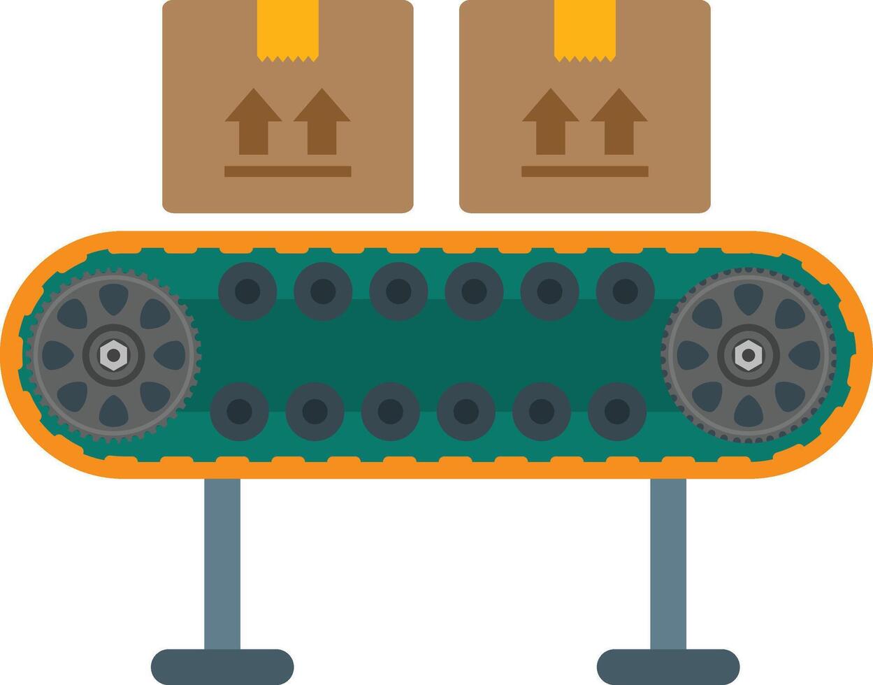 A conveyor belt with two boxes on it vector