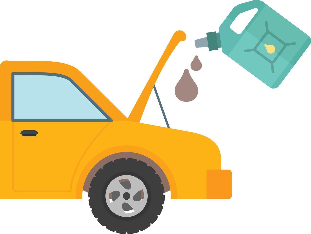A yellow car with a gas can and a hose vector