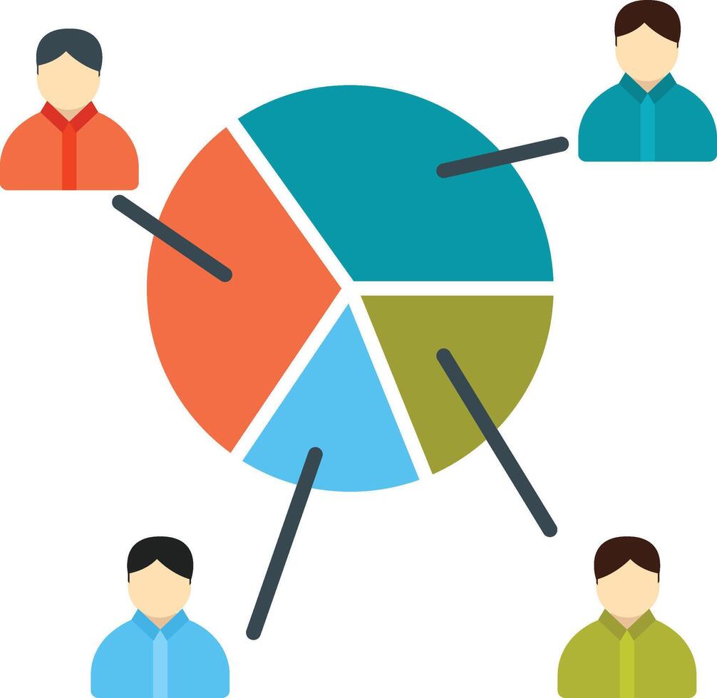 A pie chart with people around it vector