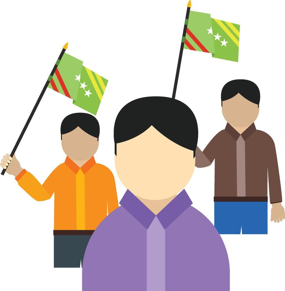 Three people holding flags and holding them up vector