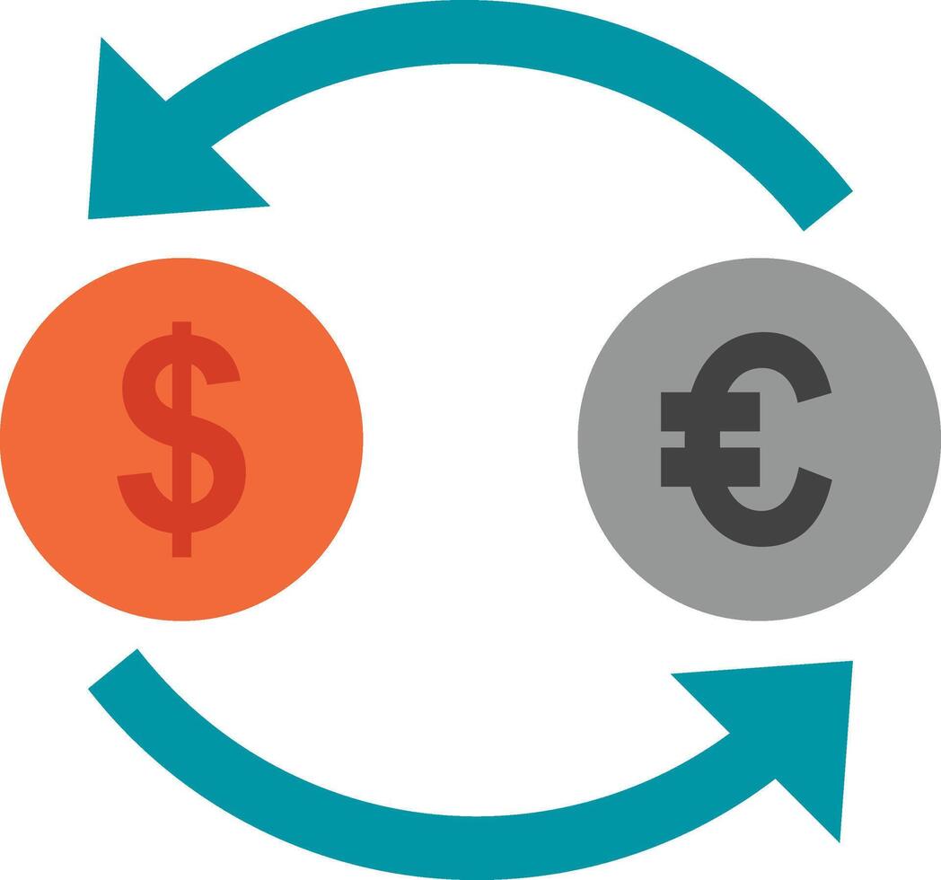 The euro and dollar are shown in a circle vector