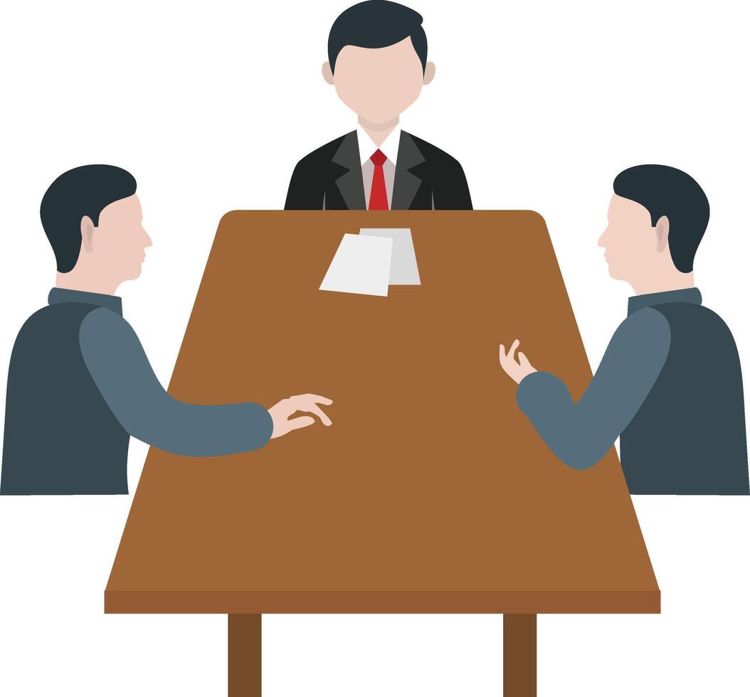 Three people sitting at a table with a man in a suit vector