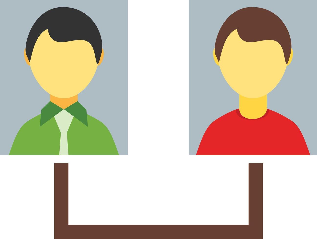 Two people are standing next to each other, one is wearing a red shirt and the other is vector