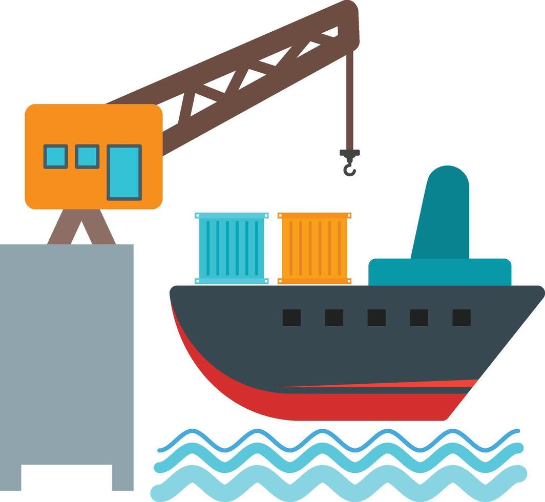 A cargo ship and crane are in the water vector