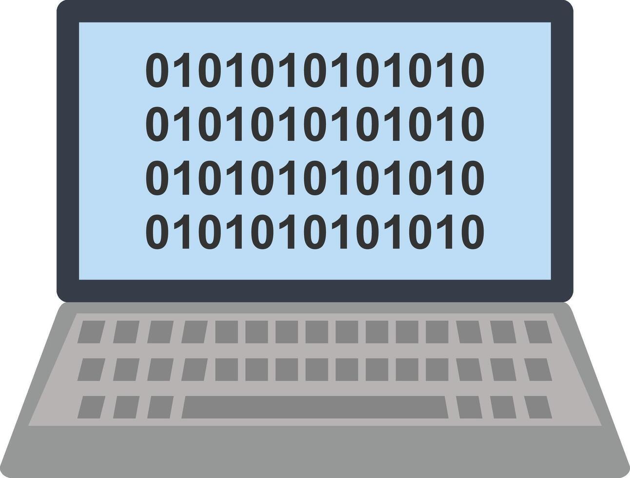 A laptop computer with binary code on the screen vector