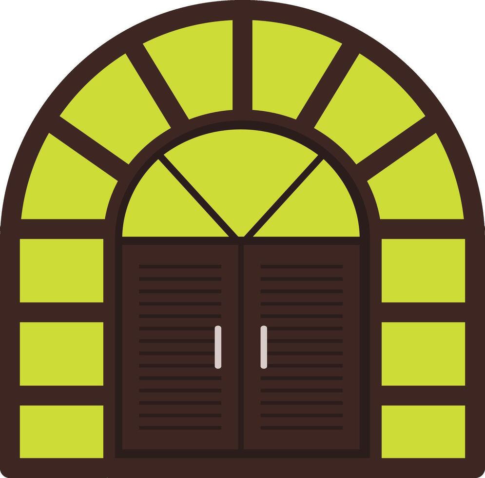 A green and yellow door with a window vector