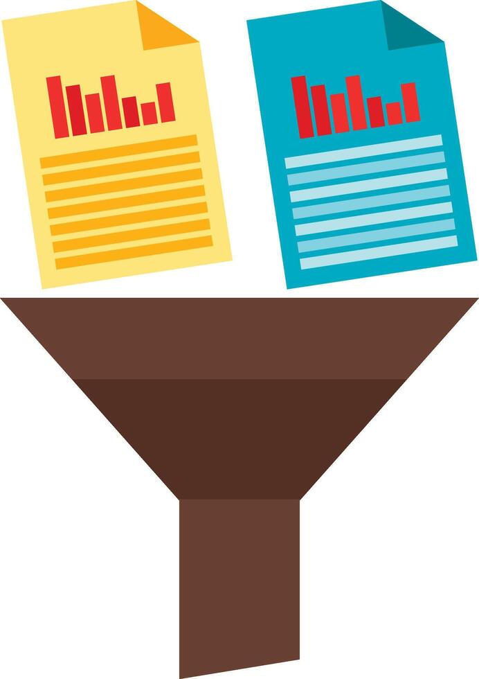 Two papers on a table with a funnel vector