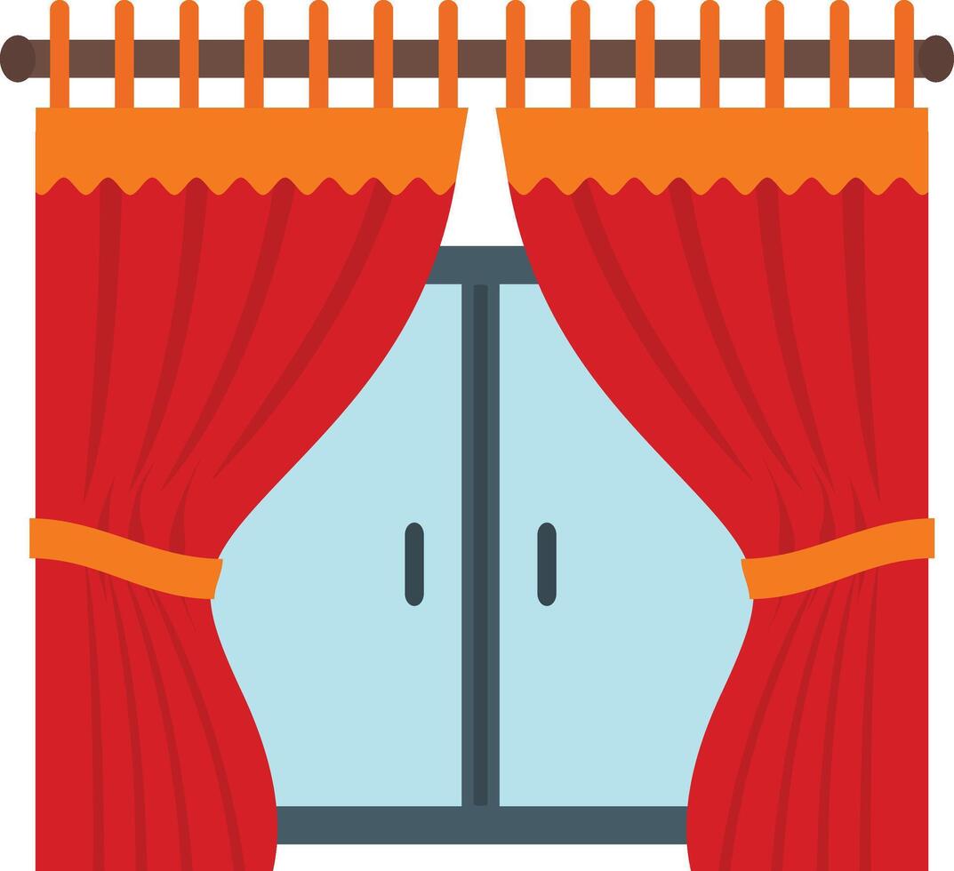 A red curtain with a window and a door vector