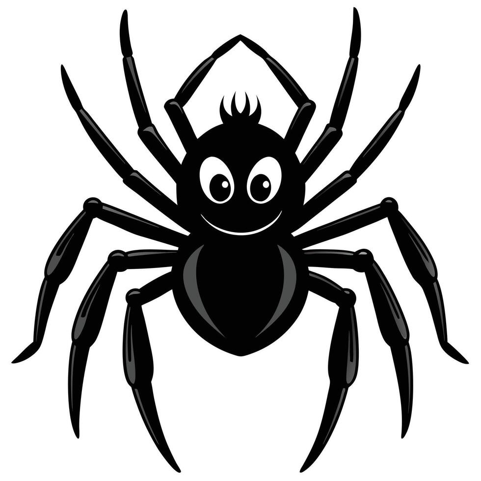 Cute Smiling Black Spider Cartoon Illustration With Big Eyes And Eight Legs vector