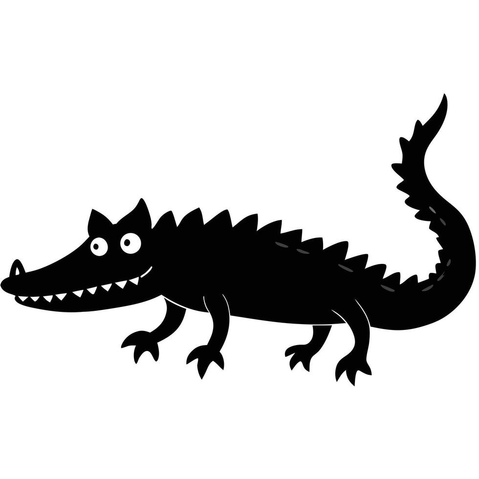 Cartoon Crocodile Illustration Cute Reptile Character Black Silhouette Animal Design vector