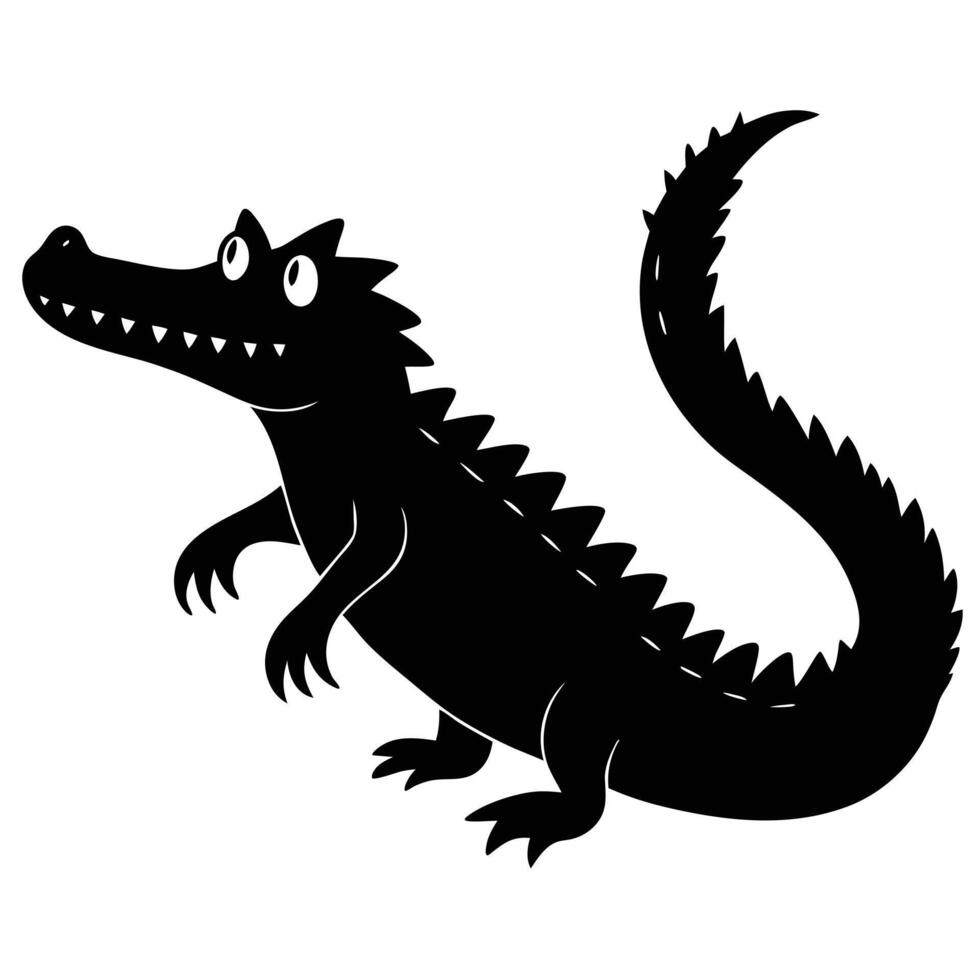 Black Silhouette Of Cartoon Crocodile Standing Upright On A White Background vector