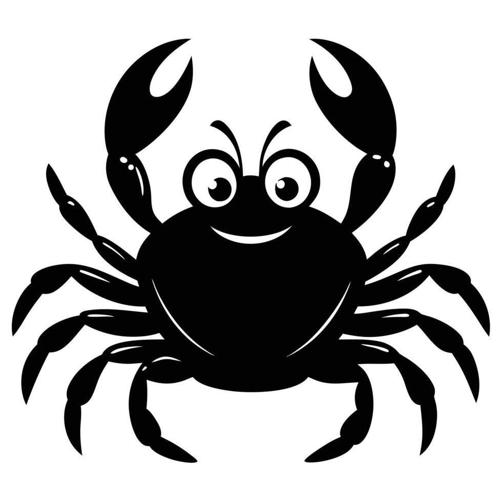Cartoon Crab Illustration Black And White Smiling Character Animal Design vector