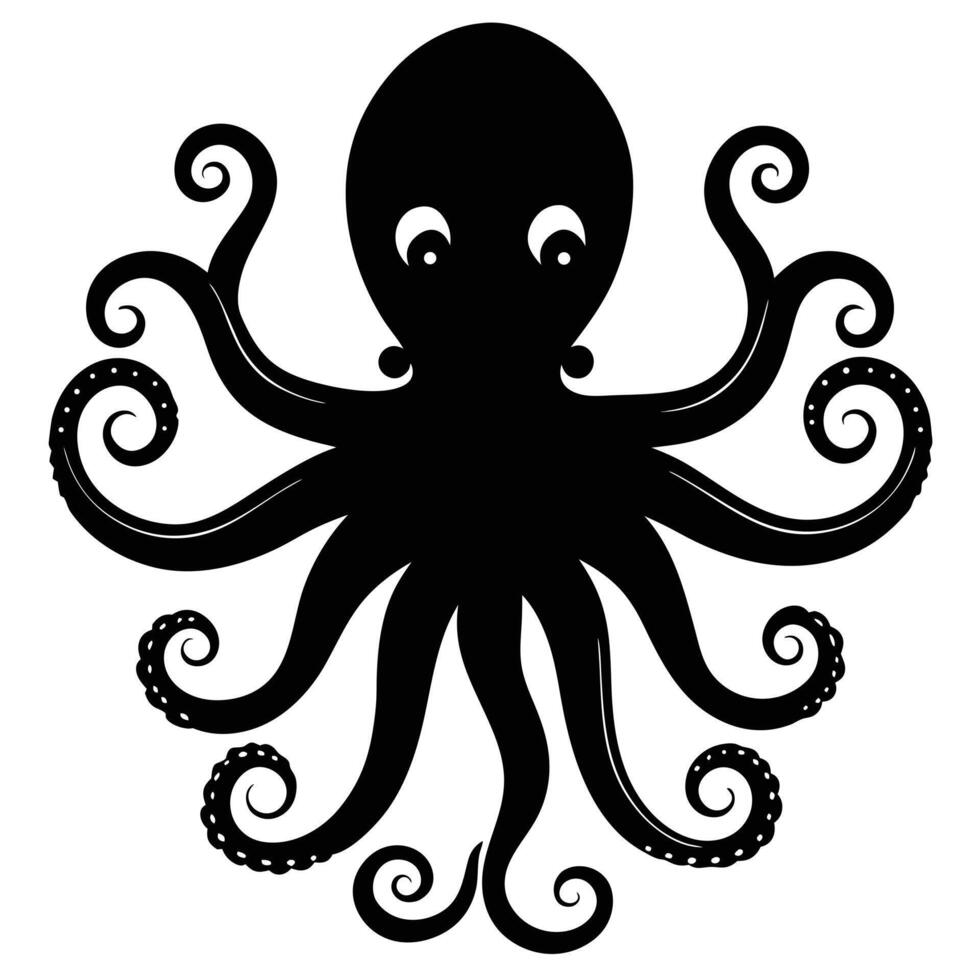 Graphic Octopus Illustration In Black Silhouette Style With Intricate Tentacle Details vector