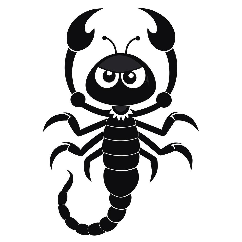 Cartoon Scorpion Illustration Black Silhouette Isolated On White Background Style vector